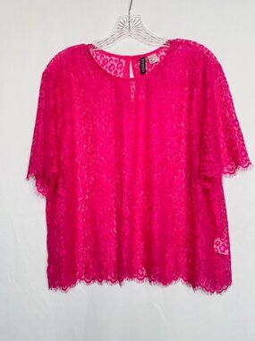 Divided Vibrant Fushia Pink Short Sleeve Lace Blouse 16 NWT